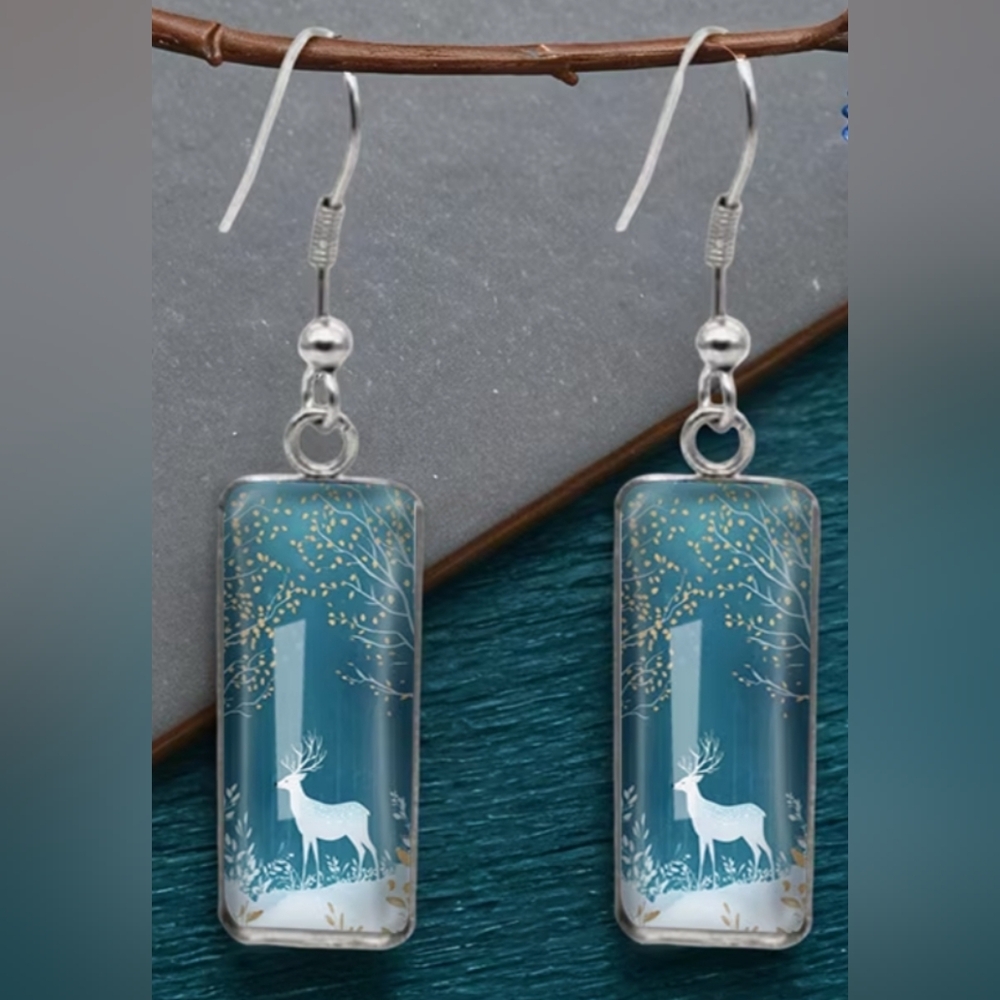 Elegant Blue and‎ Gold Deer Earrings